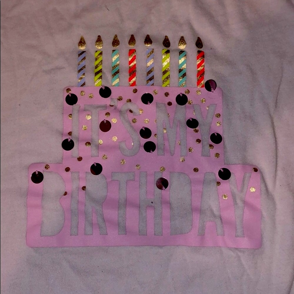 “It’s my birthday” sequin tee shirt, like new 7/8